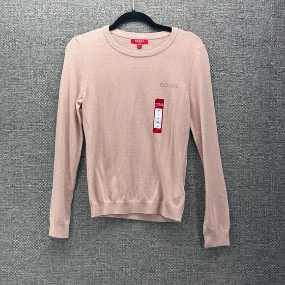 Guess Womans Sweater Size‎ M Pink Wool Blend Logo Bling Preppy Feminine - Picture 1 of 13